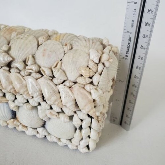 Vintage Seashell Jewelry Trinket Box Beach House Black Velvet Lining - Picture 8 of 8